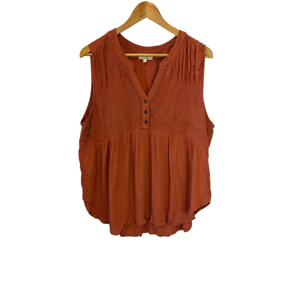 Women's Ivy Coral Amber Sleeveless Tank Top Boho V Neck Shirt L